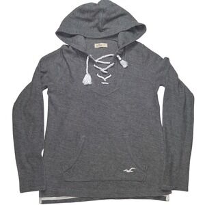 Hollister Hoodie Sweatshirt Lace Up Pullover‎ Kangaroo Pocket Gray Small